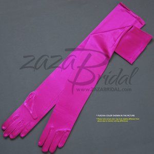 23.5″ Long Shiny Stretch Satin Dress Gloves Opera Length 16BL-Hot Pink